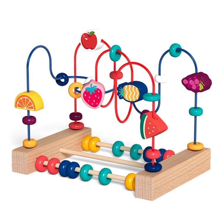 Multifunctional wooden bead maze toy with colorful animal fruit characters and loop tracks