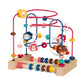 Multifunctional wooden bead maze toy with animal-themed cutouts and colorful circular rails