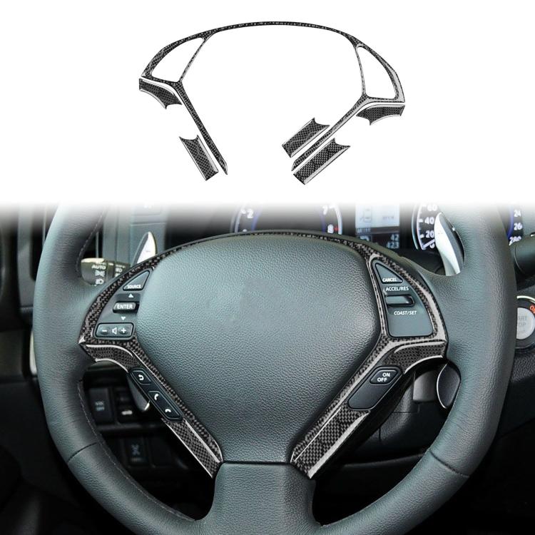 Steering wheel trim stickers with carbon-fiber pattern accents, installed on wheel