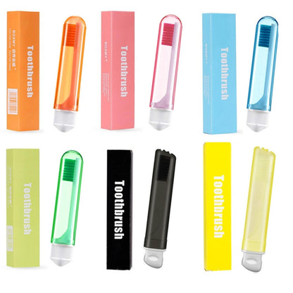 Portable folding toothbrushes set with soft bristles in multicolor protective cases