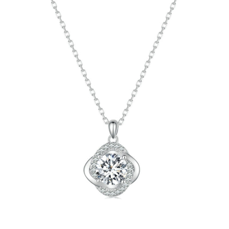 White gold plated moissanite pendant necklace with round halo center stone