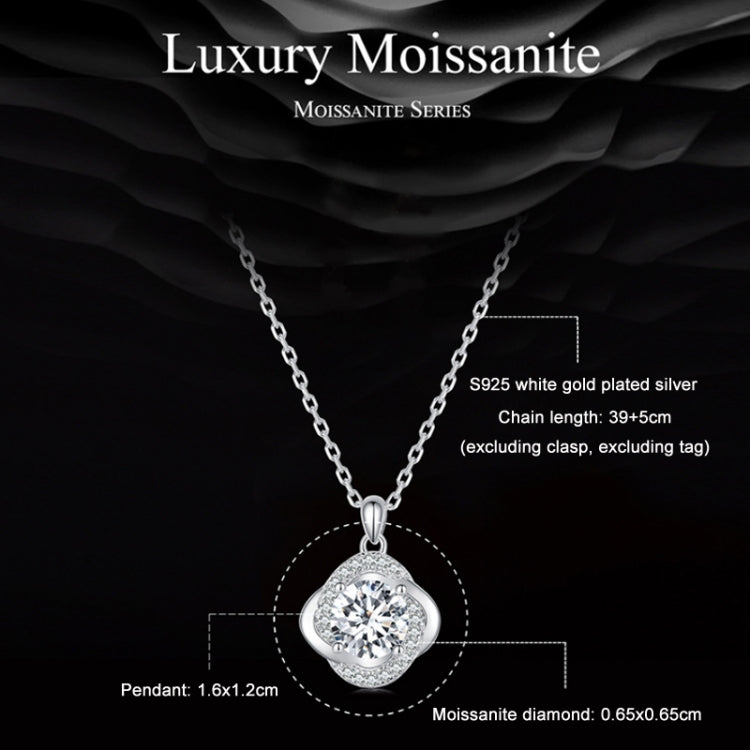 Round moissanite pendant necklace on silver chain with halo bezel setting