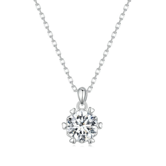 Moissanite pendant necklace with round sparkling stone and hexagonal prong setting