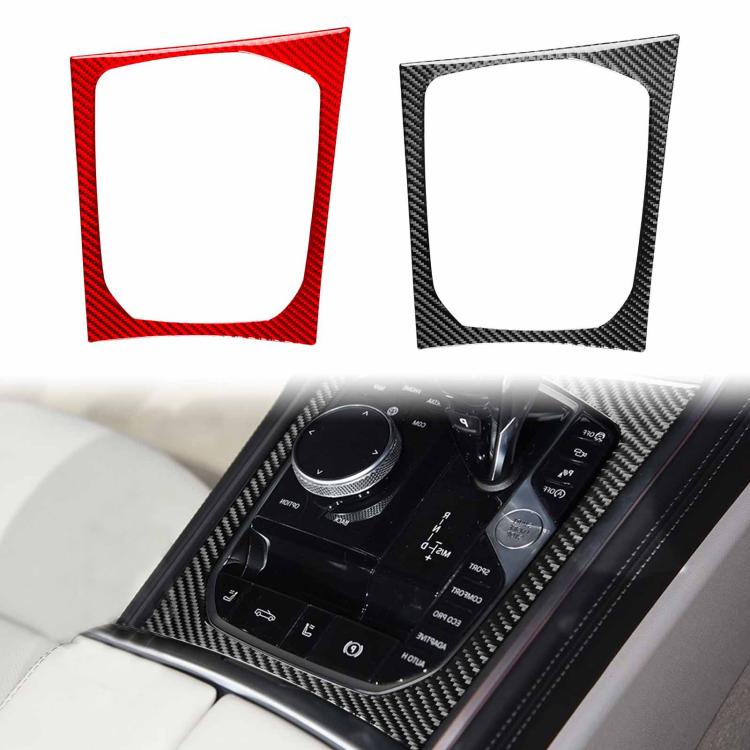 Set of central control shift panel frame stickers, red and black carbon-fiber