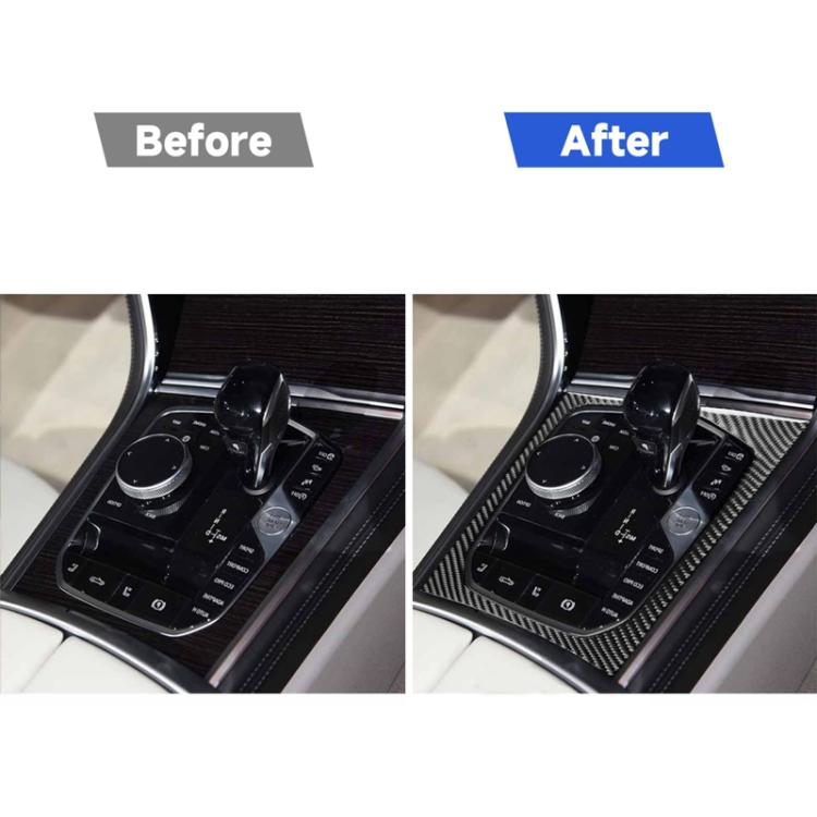 Installed central control shift panel frame sticker, black carbon-fiber with red trim