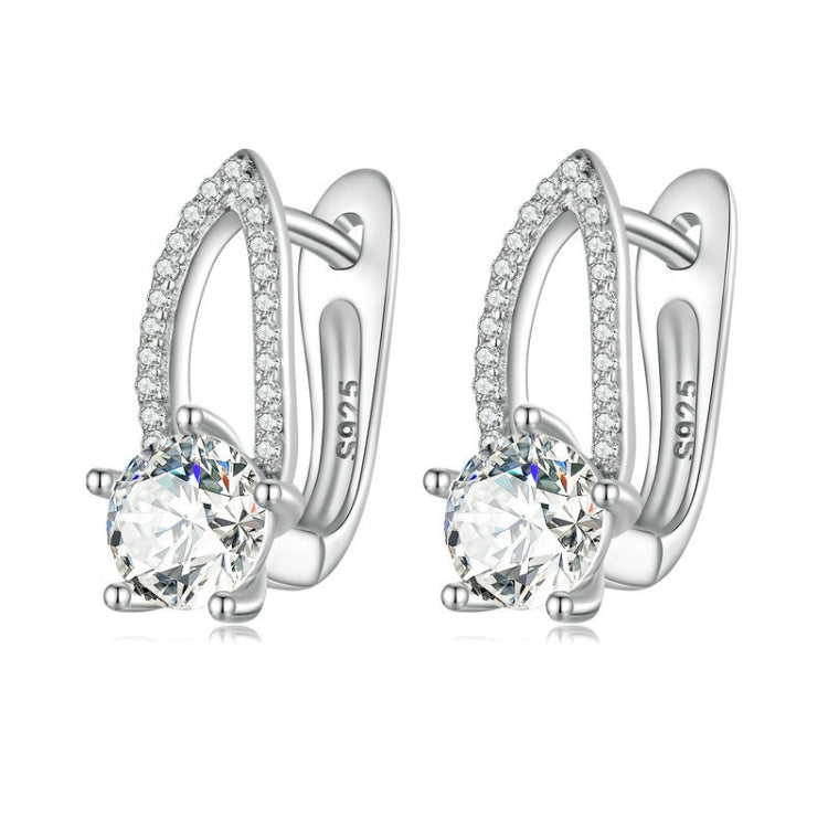 Hollow line hoop earrings in sterling silver with round clear zirconia accents