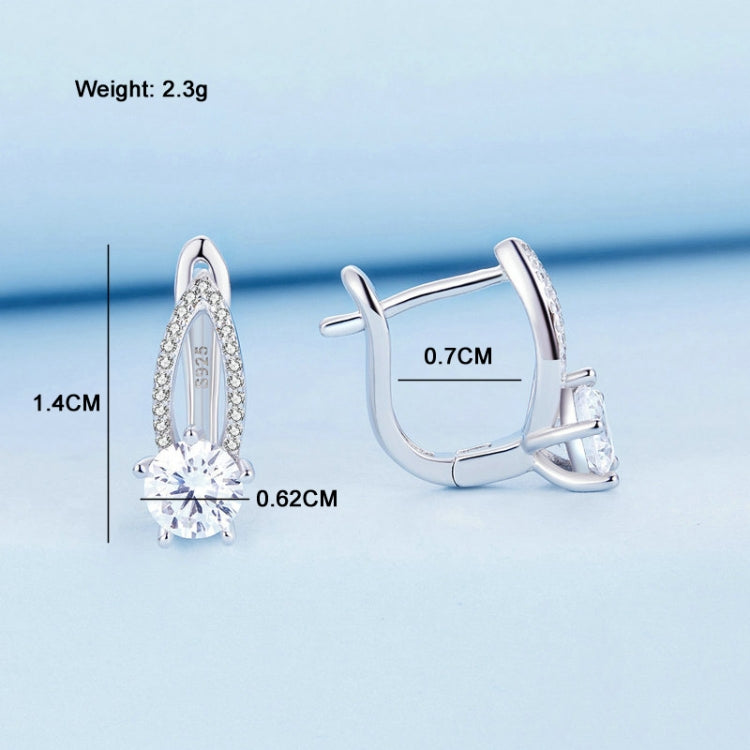 Sterling silver hoop earrings with oval halo and round clear zirconia drop centerpiece