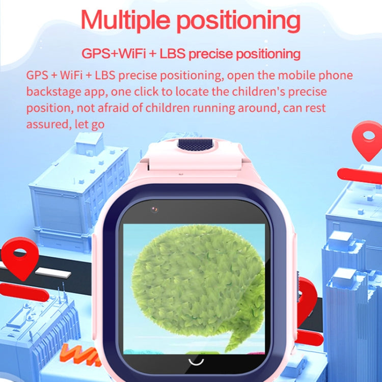 Pink kids GPS smartwatch with touchscreen showing map pin positioning interface