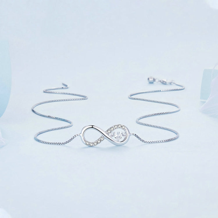 Sterling silver infinity heart pendant necklace with sparkling zirconia loop