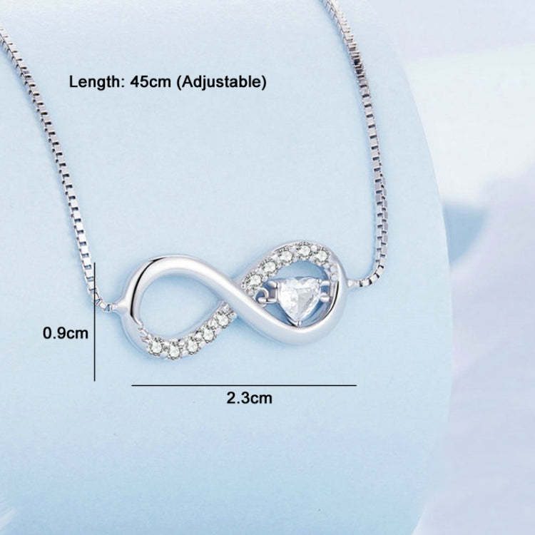 Sterling silver infinity heart zirconia necklace with adjustable 45cm chain