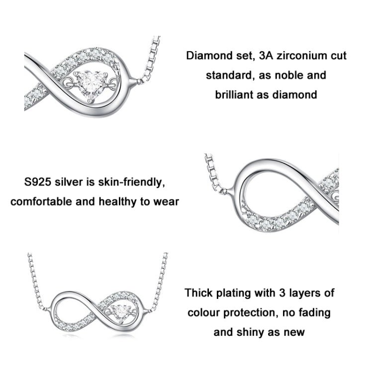 Sterling silver infinity heart necklace with zirconia accents
