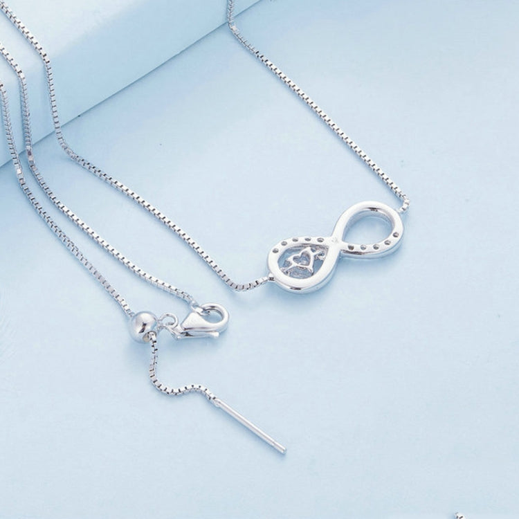 Silver-tone infinity heart pendant necklace with linked chain and clasp