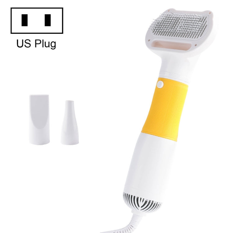 Pet hair removal brush, yellow handle band, US plug, comb bristle head