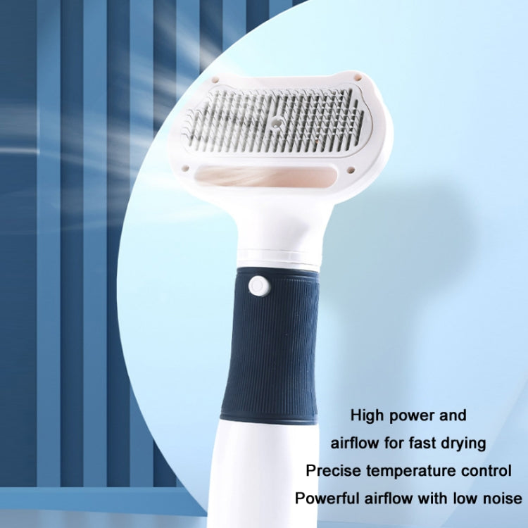 Pet hair removal blowing comb, white body with dark navy grip and wide brush head