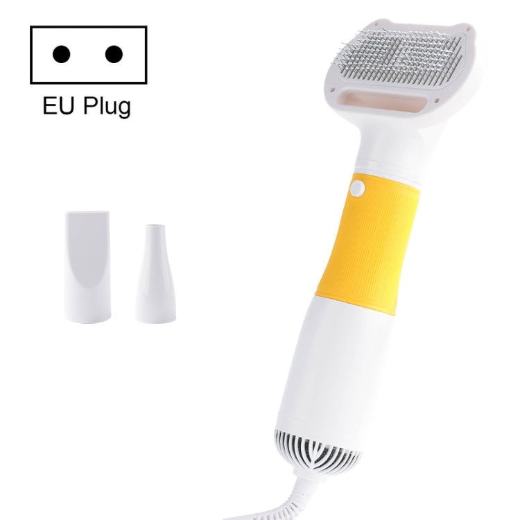 Pet hair removal brush, yellow handle band, EU plug, comb bristle head