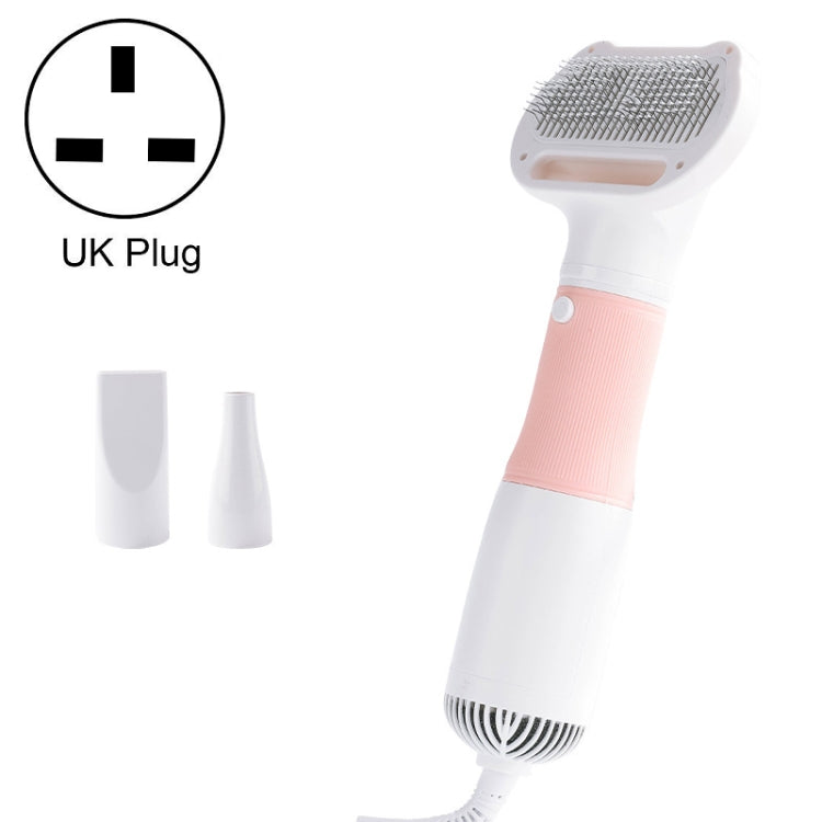 Pet hair removal brush, pink handle band, UK plug, comb bristle head
