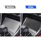 Black carbon-fiber style sliding storage panel sticker installed in car console