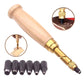 Wood-handled belt punch with brass tip and multiple black punch dies