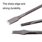 Two leather cutting punch tools showing flat metal cutting edges and textured handles