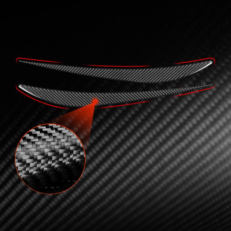 Carbon-fiber headlight eyebrow stickers with red edging, 2-piece set and texture close-up