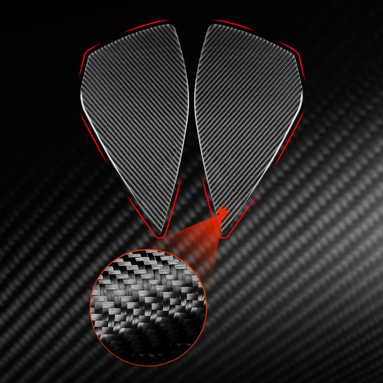 Triangular door buffer stickers with carbon-fiber look, black with red outline