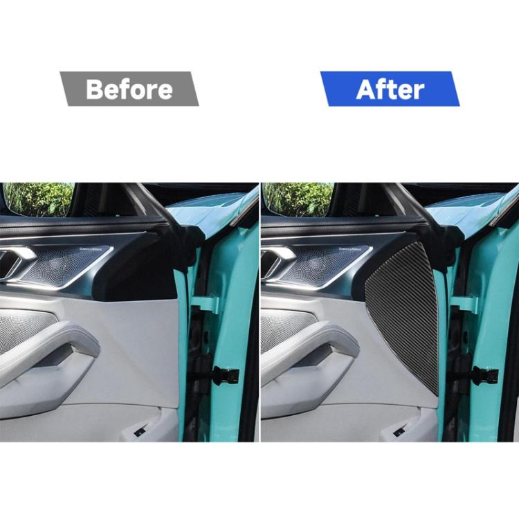 Black carbon-fiber style door buffer stickers applied on inner door panel