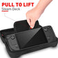 Black hard console storage bag with front flap, handheld device being inserted.
