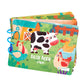Busy book learning activity with farm theme, cartoon animals and bright cover art