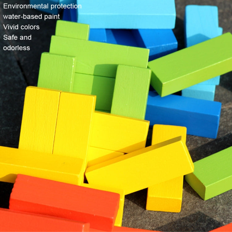 Multicolor wooden stacking blocks close-up, connected rectangular pieces