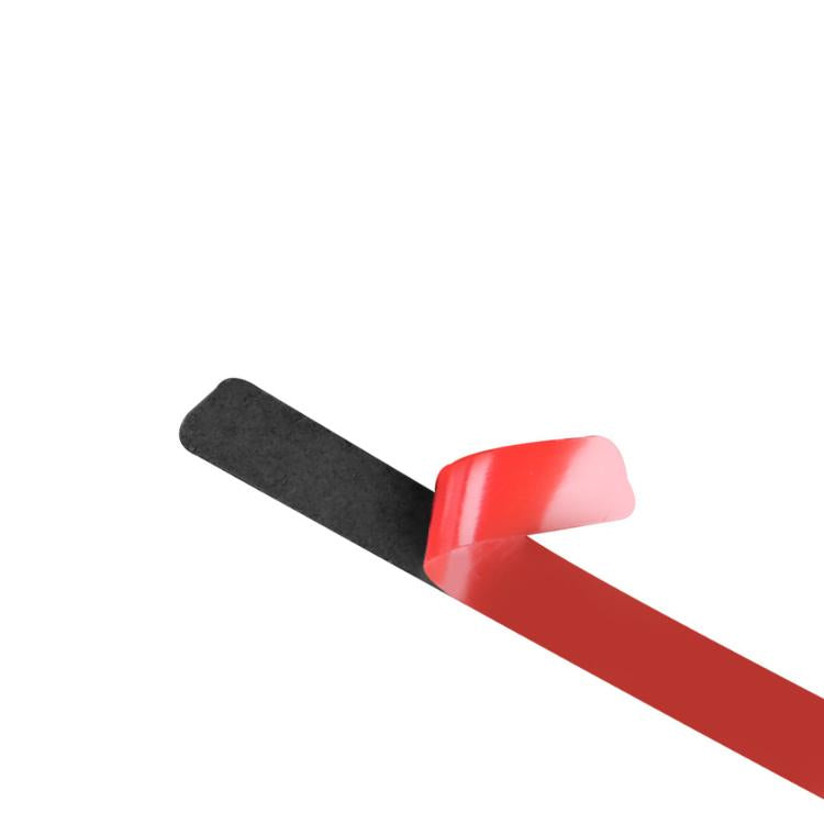 Red and black carbon-fiber style trim sticker strip with curved cutout