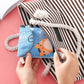 Cotton-linen sanitary napkin storage pouch with blue cat print and rope handle