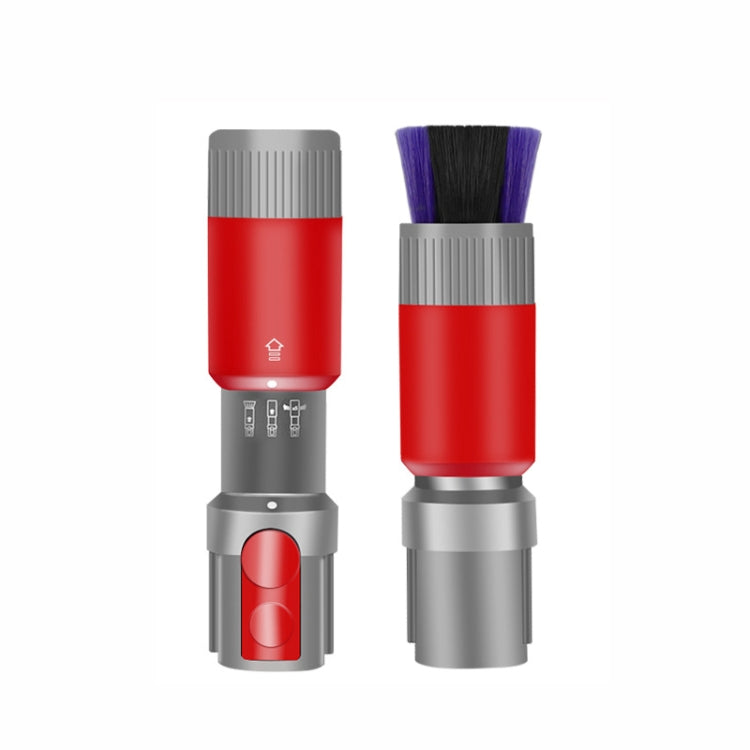 Non-marking soft bristle dusting brush with purple and black bristles, red and gray body