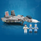 Grey helicopter model building blocks with four pilot minifigures.