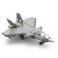 Grey military helicopter model building blocks viewed from above with landing gear.