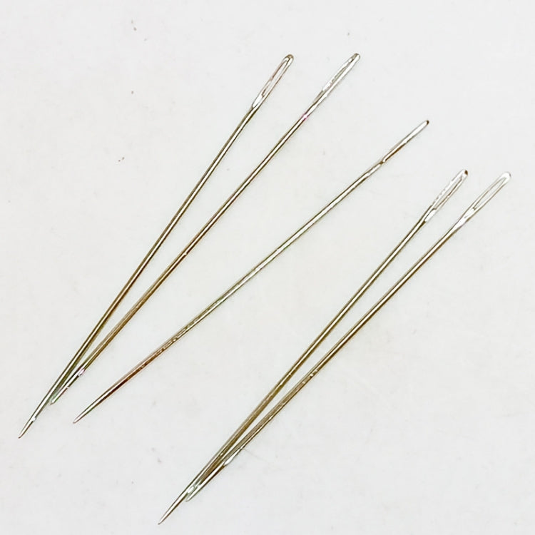 Six stainless steel embroidery needles with large eyes and straight shafts