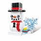 Christmas snowman mini building block puzzle toy with black-and-red top hat and blue snowflake
