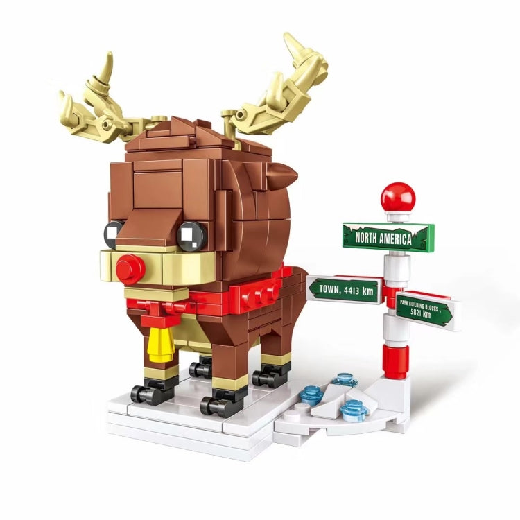 Christmas elk mini building block puzzle toy with brown body and golden antler horns
