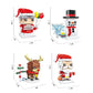 Christmas building block figures with size views: grandma, snowman, elk, Santa