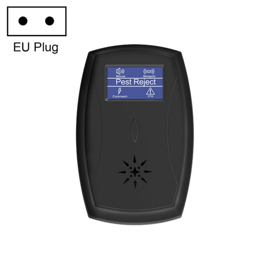 Black ultrasonic insect repeller with EU plug, compact wall-plug design