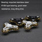 Four-gear fidget spinner product view: silver and black frames with gold-tone gears.