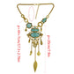 Exaggerated Openwork Pattern With Turquoise Alloy Stones Necklace, Necklace(Gold), Necklace(Silver)