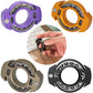 Fingertip gyroscope toy set with purple, orange, mud, and black reactor shells