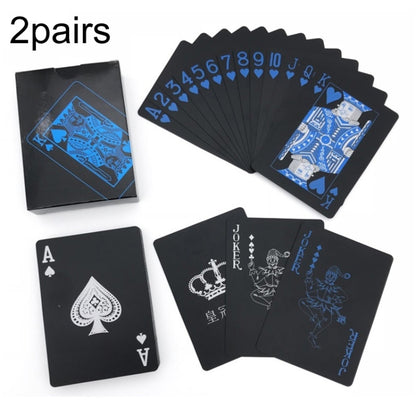 PVC poker card set with black backs and blue/red suit faces, 2 decks