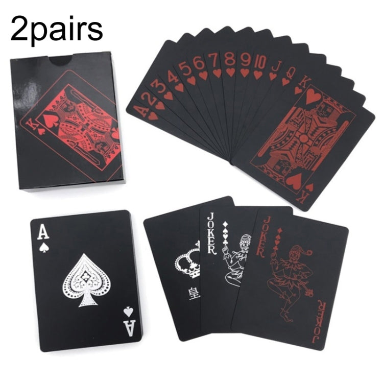 PVC poker card set with black backs and red/blue suit faces, 2 decks