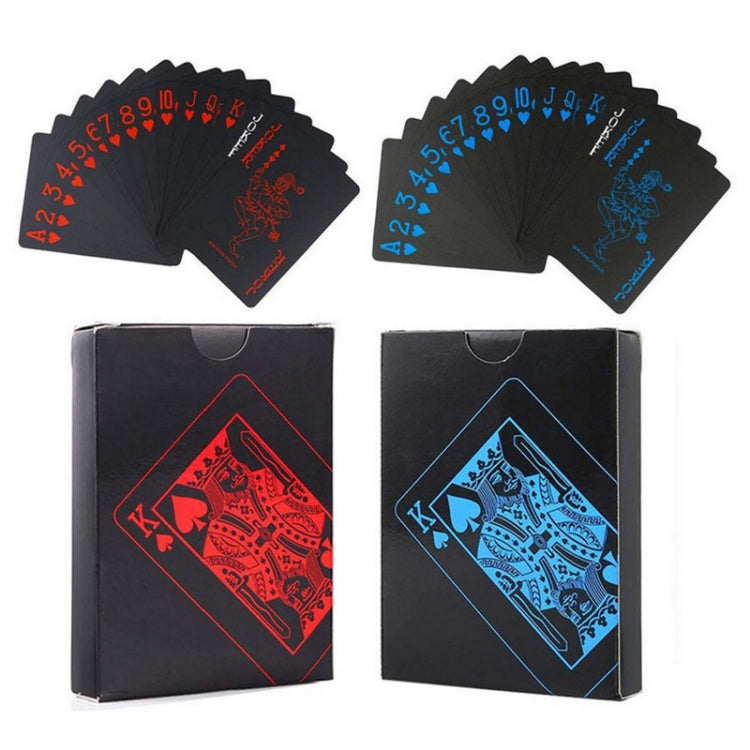 Two PVC playing card decks in black boxes with red and blue ace-and-card backs