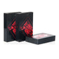 Stacked PVC card boxes with black cover and red playing-card graphic