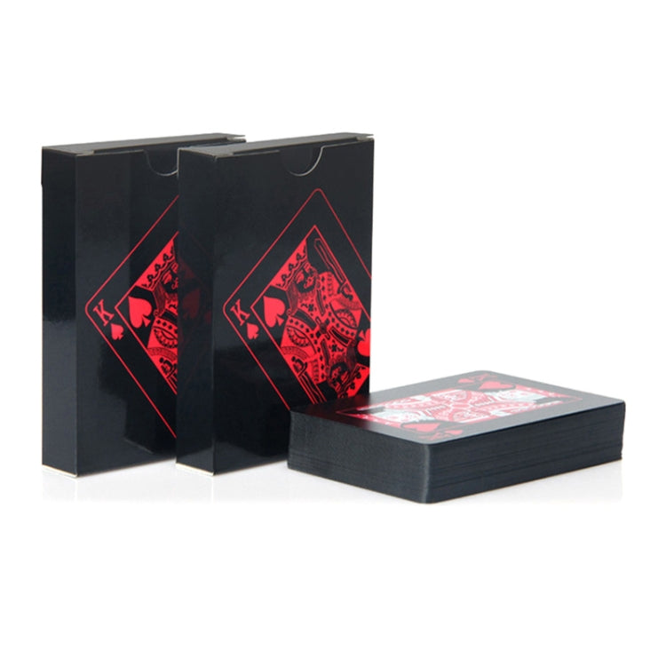 Stacked PVC card boxes with black cover and red playing-card graphic