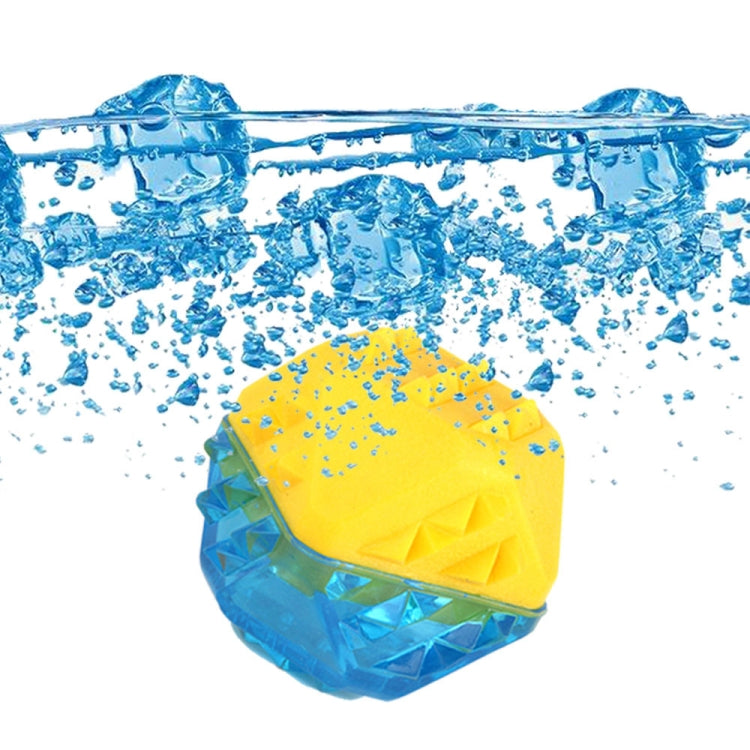Yellow and blue TPR dog chew ball toy with textured top and base