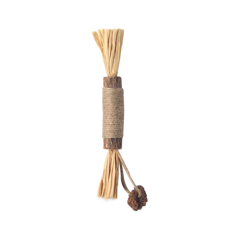 Jute-wrapped straw cat teething stick with small dark pom-pom accent
