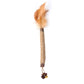 Jute cat teaser stick with orange feather tuft and twine-wrapped pom-pom